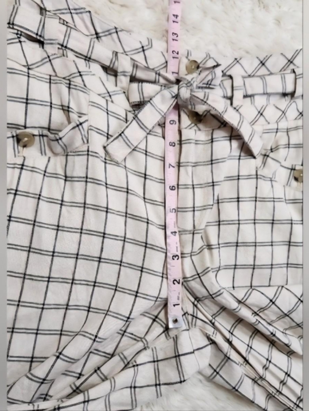 ANTHROPOLOGIE Ivory & Black Window Pane Plaid Wide Leg High Waist Trousers Sz 6 - Picture 6 of 10